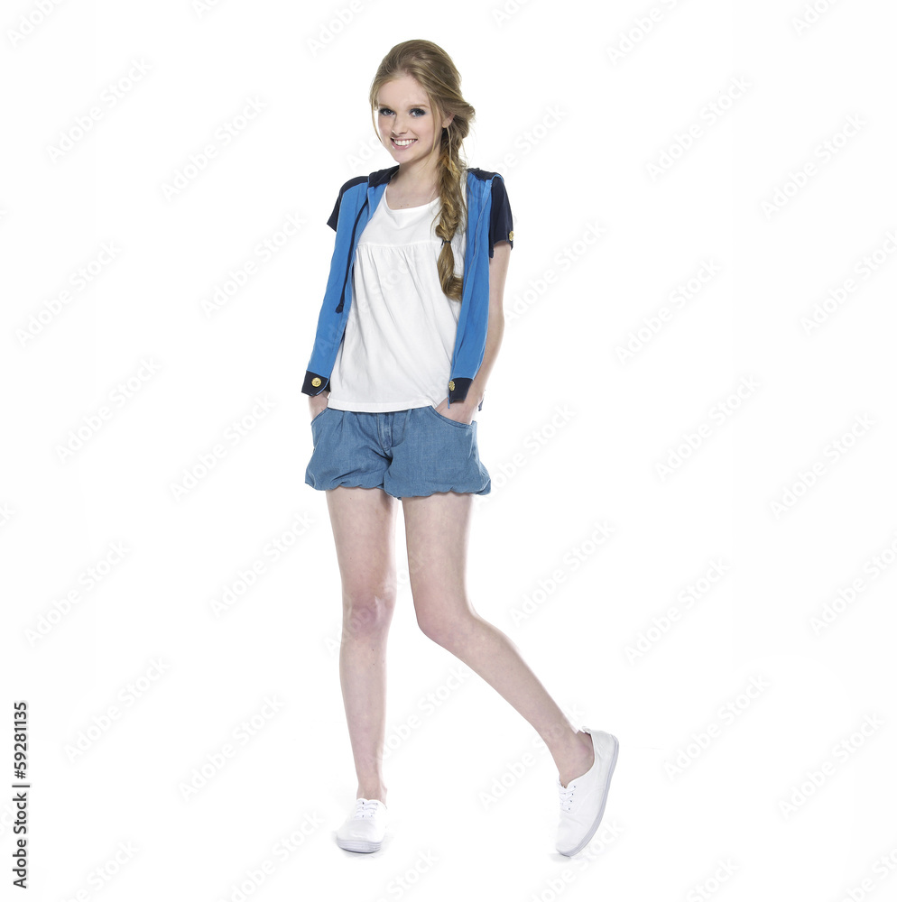 Full body portrait of beautiful young woman posing