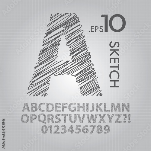 Pencil Sketch Alphabet and Numbers Vector