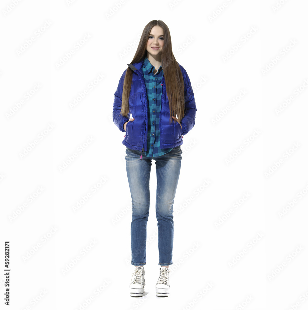 Full length young leisure woman in jeans posing Full length young leisure woman in jeans posing