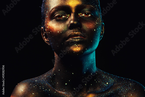Horizontal portrait of beautiful woman with dark face art © ponomarencko