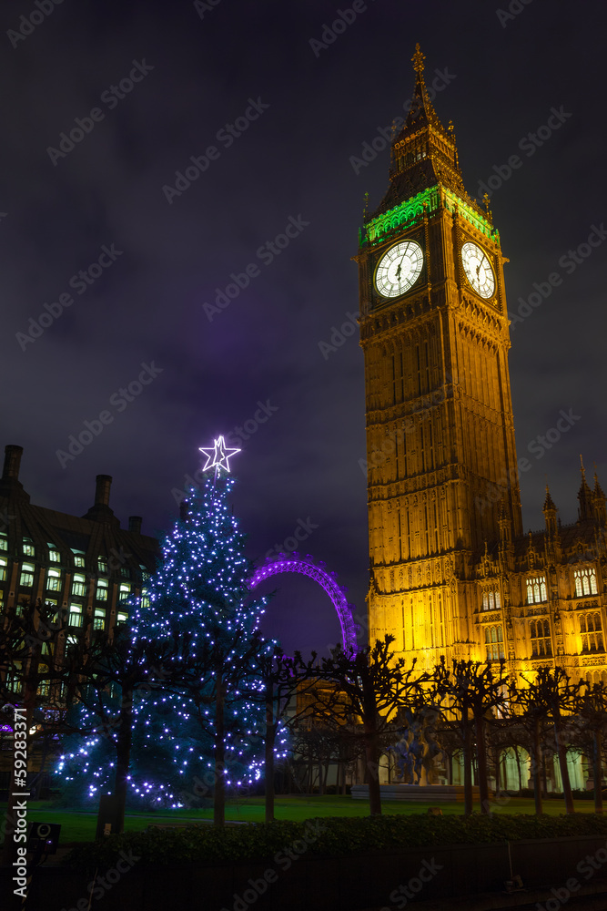 Big Ben on a Christmas Night - obrazy, fototapety, plakaty 