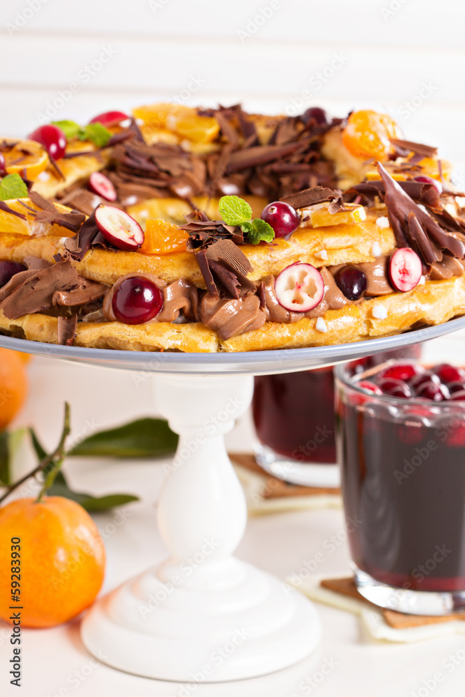 Paris-Brest cake with chocolate and tangerines