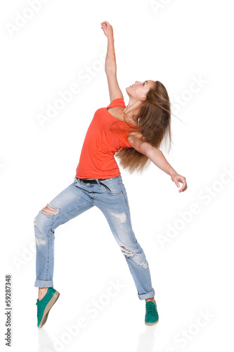 Woman hip hop dancer over white background