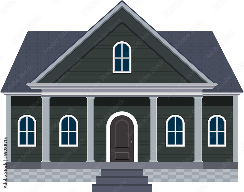 North American House with Large Front Porch Vector Illustration