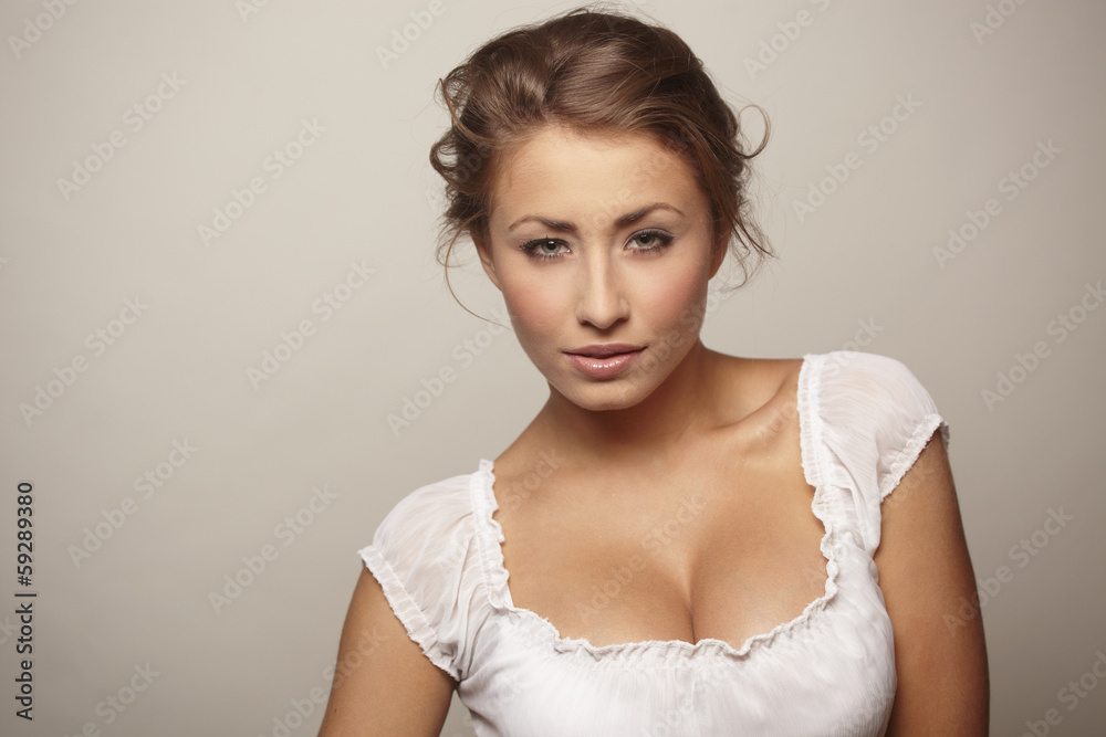 attractive young woman relaxing on white background attractive young woman relaxing on white background