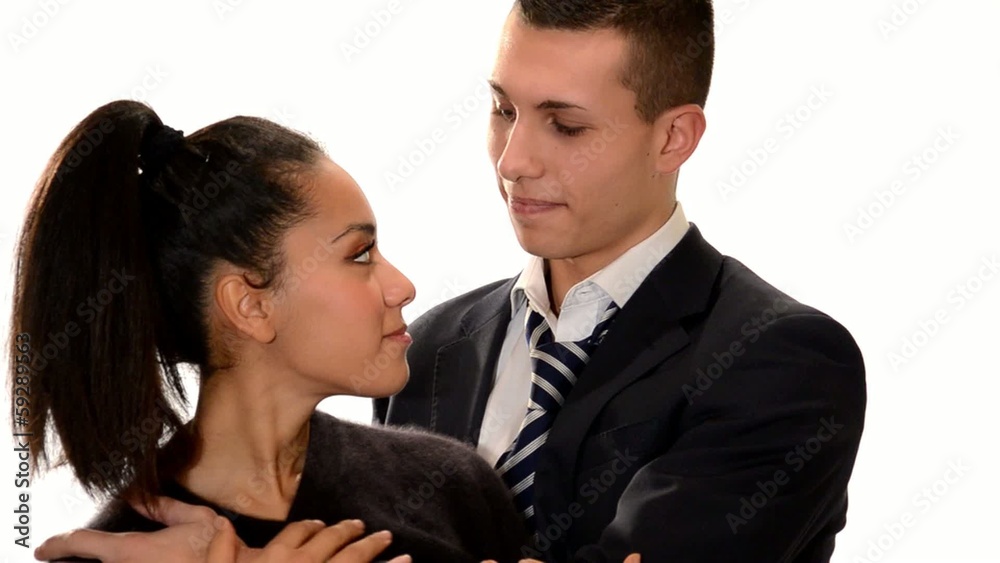 romantic young couple over white background romantic young couple over white background