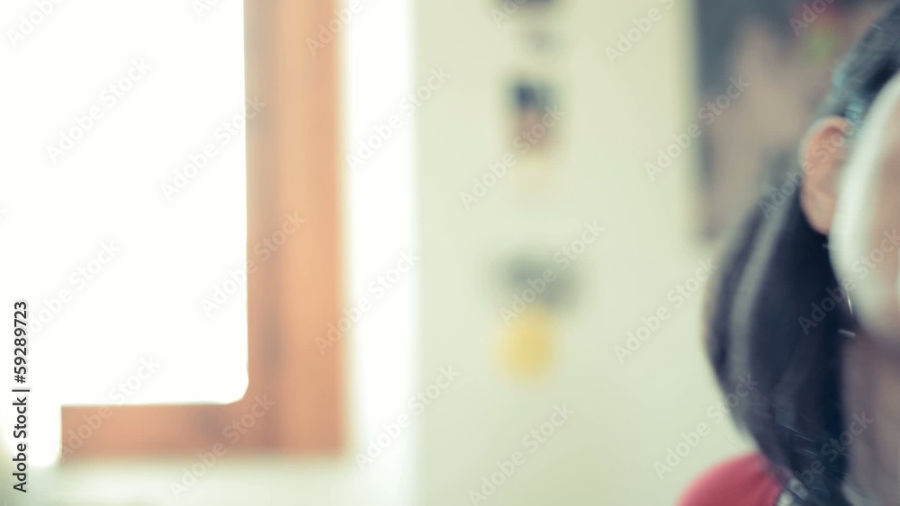beautiful young hipster woman really smiling at home