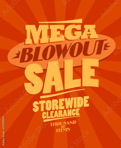 Mega blowout sale, storewide clearance design in retro style photo