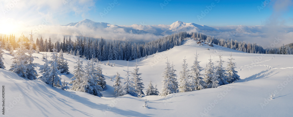 Naklejka premium Panorama of winter mountains