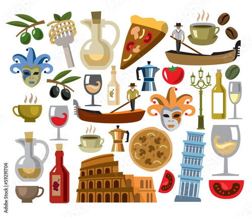 vector italy icons set