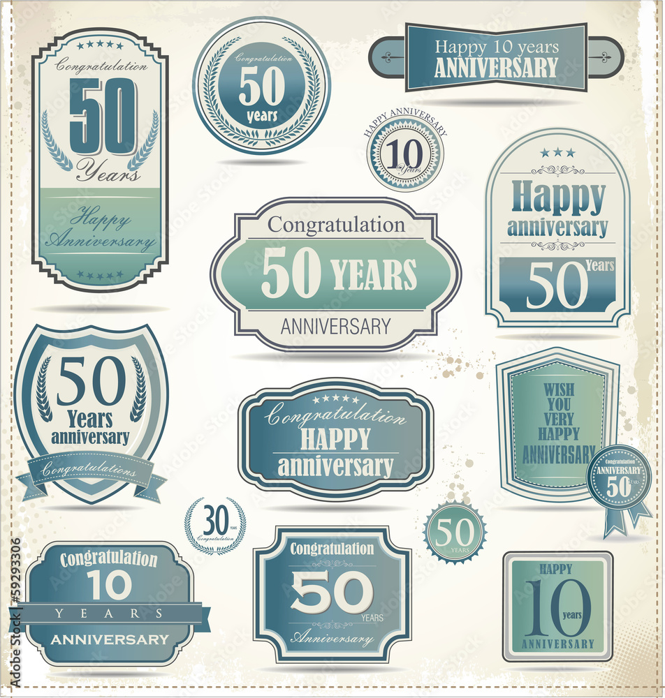 Fototapeta premium Anniversary sign collection, retro design
