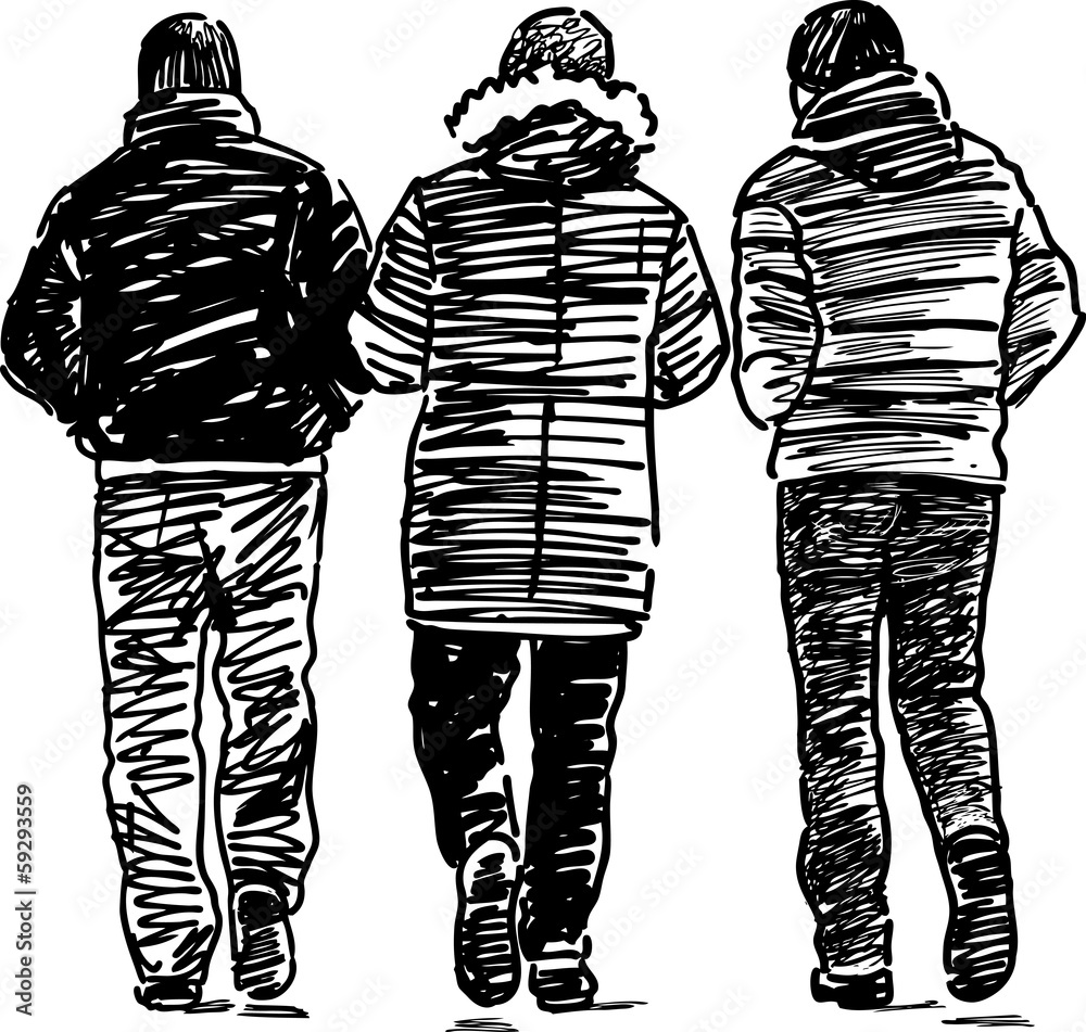 sketch of the walking men