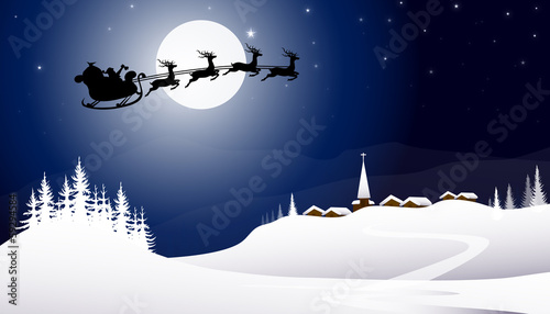 Sledge with Santa Claus at Winter Night-vector