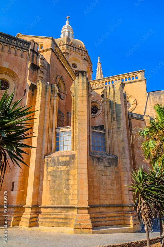 Back view of the Ghajnsielem Parish Church in Gozo, Malta