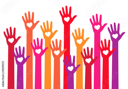 red hands with heart, vector