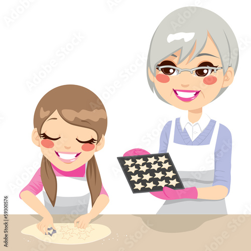 Girl and Grandmother Making Cookies