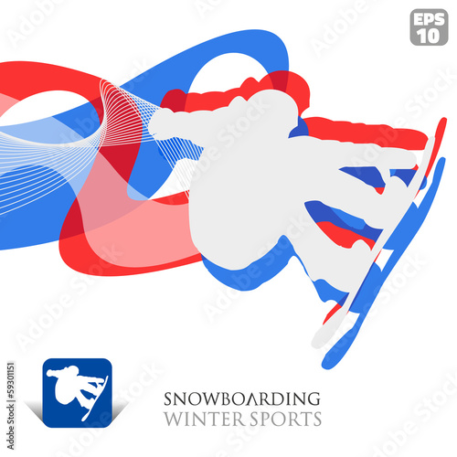 Vector Winter Sports background with snowboarder and icon