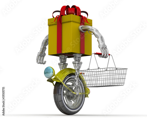 Подарочная коробка в виде робота с корзиной для покупок