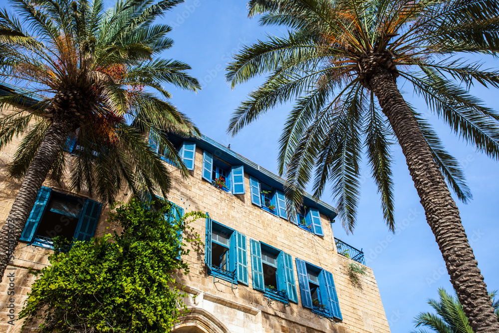 House with palms in Jaffa,southern oldest part of Tel Aviv,Jaffa