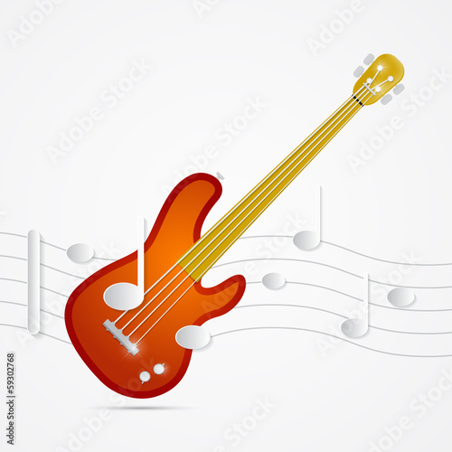 Abstract Bass Guitar, Staff and Notes Illustration
