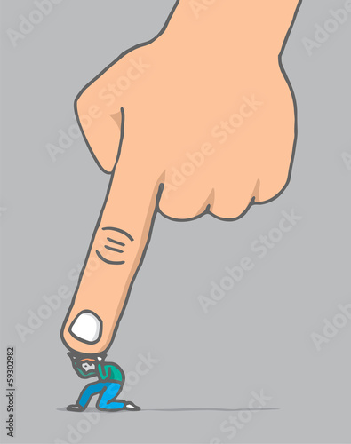 Under pressure Huge hand over small guy
