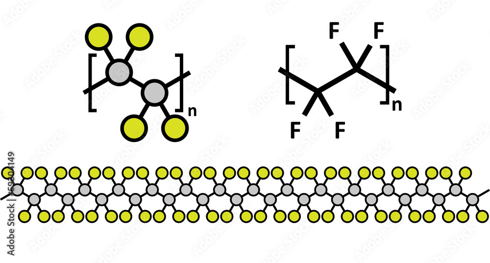 Polytetrafluoroethylene (PTFE) polymer, chemical structure. Stock ...