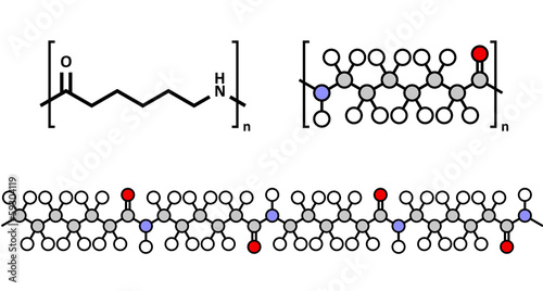 Polycaprolactam (nylon 6) polymer, chemical structure. photo