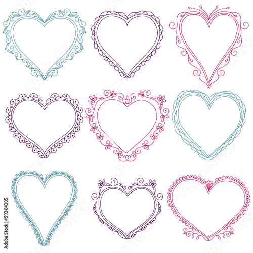 Set of hand-drawn doodle heart frames