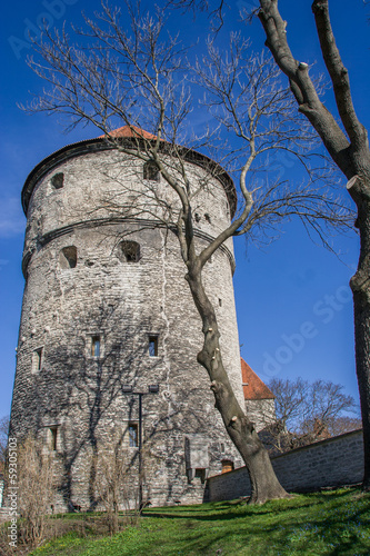 Fortification tower in the old center of Tallinn photo