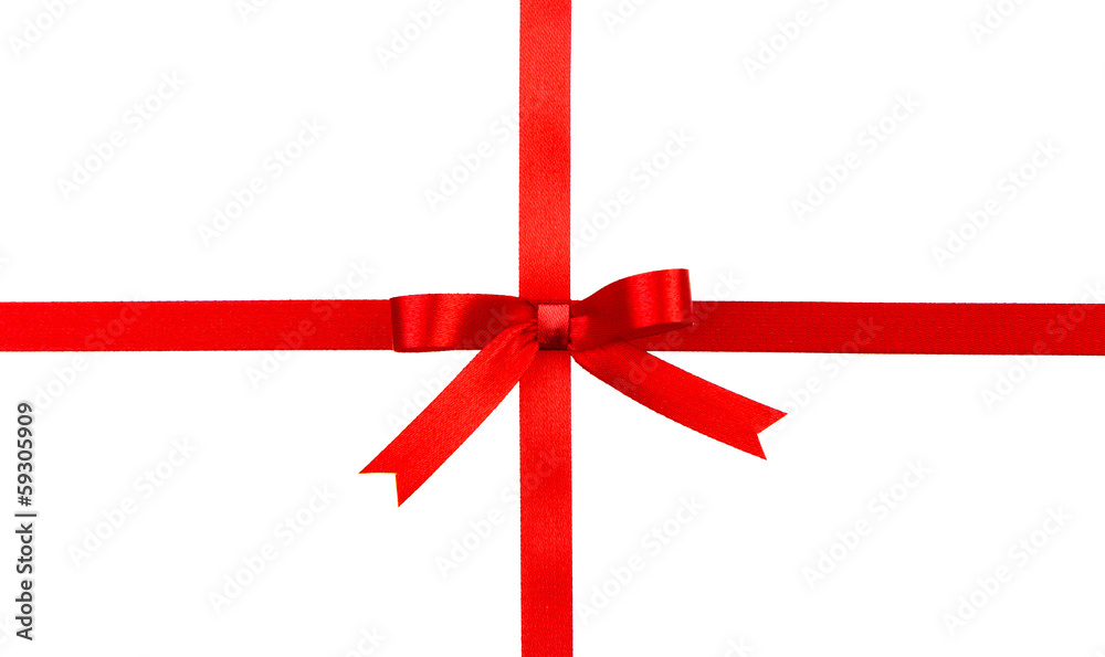 Shiny red ribbon on white background with copy space Shiny red ribbon on white background with copy space