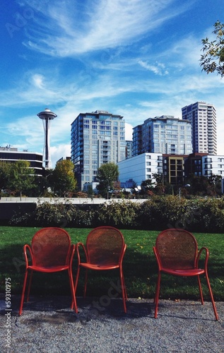 Red chairs in Seattle 