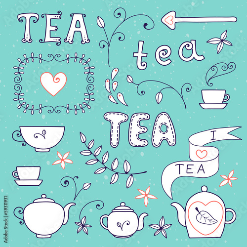 Tea card. Set of elements for design.