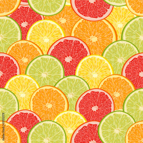 Fresh colorful citrus fruits seamless pattern