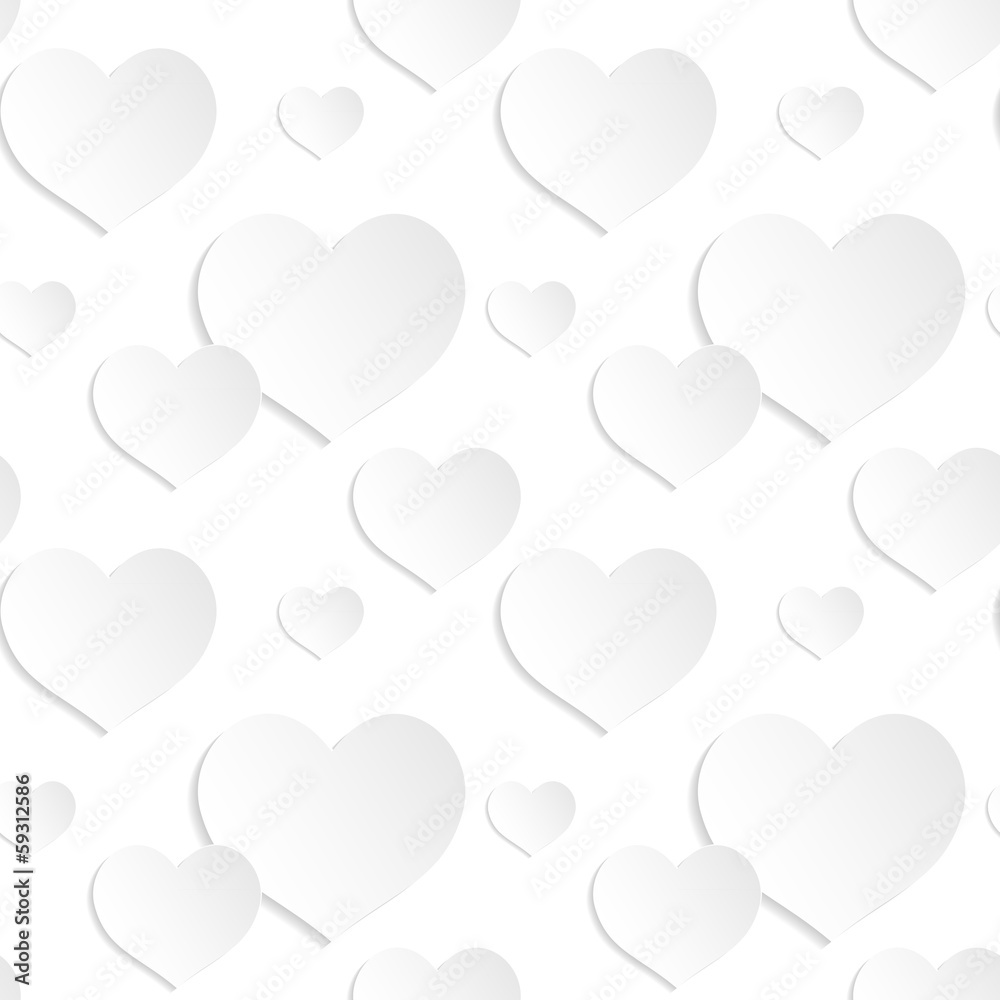 Seamless background of white paper hearts