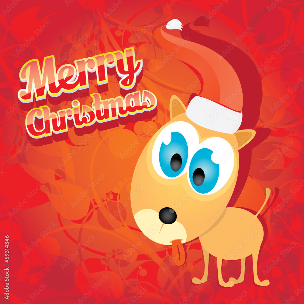 vector Christmas dog in Christmas santa red hat