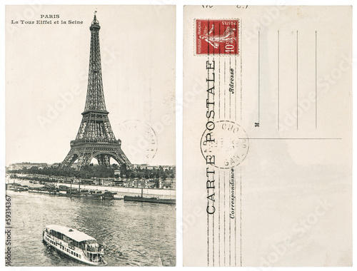 Original vintage postcard with Eiffel Tower in Paris