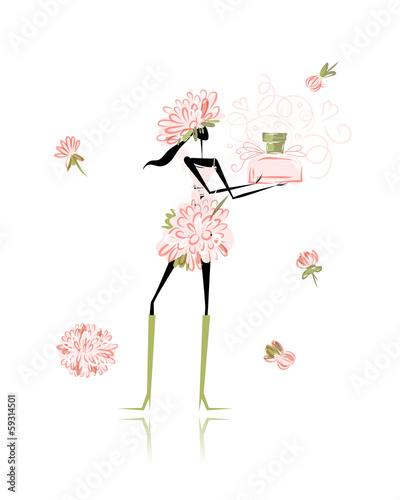Floral girl with perfume bottle for your design