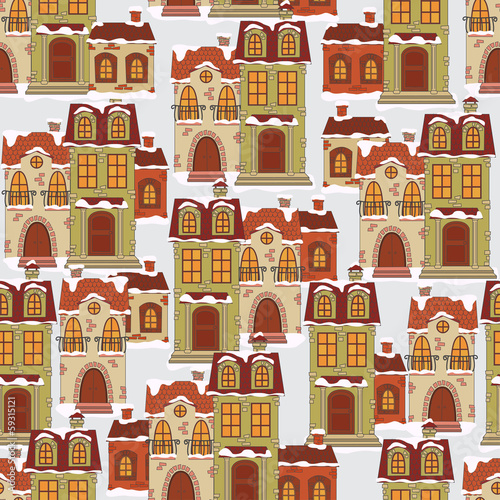 Seamless pattern with retro houses .