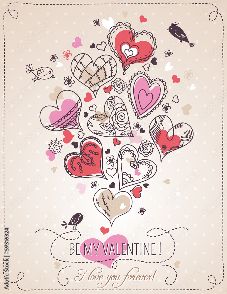 pink background with valentine heart and spring flowers,  vector