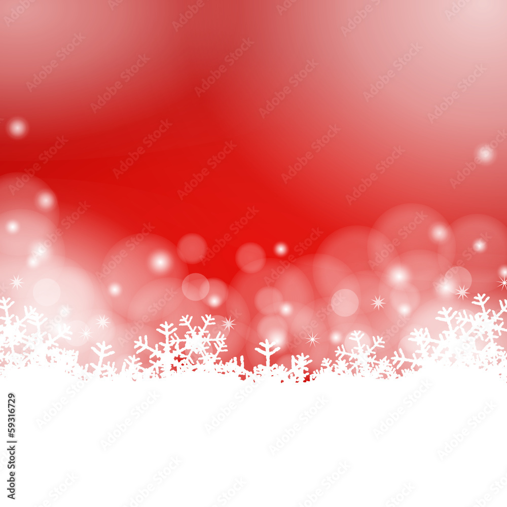 red winter background - snowflakes and lights