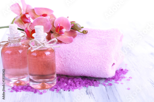 Fototapeta Naklejka Na Ścianę i Meble -  Spa treatments on color wooden background