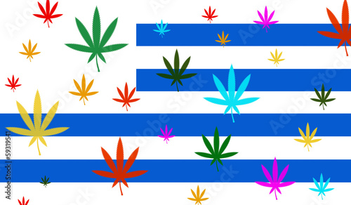 Flag of Uruguay with cannabis leaf
