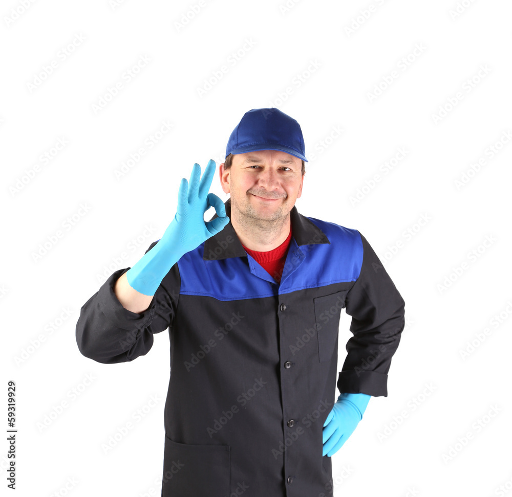 Worker with sign okey. Worker with sign okey.