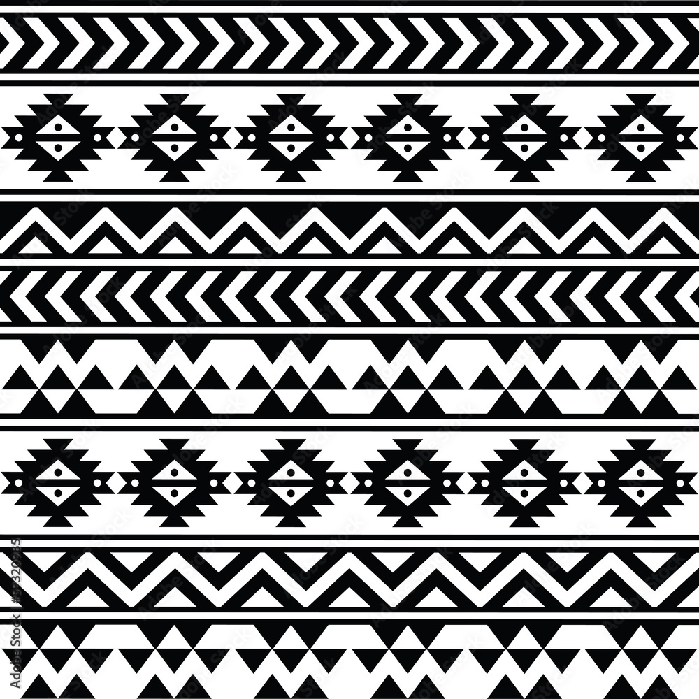 Aztec tribal seamless black and white pattern