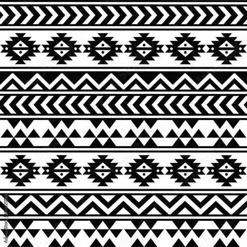 Aztec tribal seamless black and white pattern