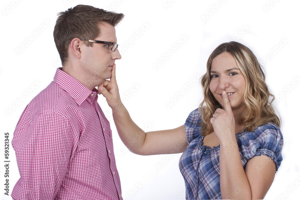 Paar mit Finger an den Lippen - Ruhe - couple quiet Paar mit Finger an den Lippen - Ruhe - couple quiet