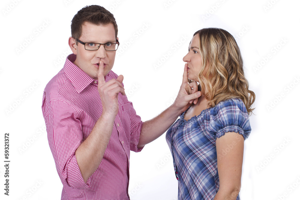 Paar mit Finger an den Lippen - Ruhe - couple quiet Paar mit Finger an den Lippen - Ruhe - couple quiet