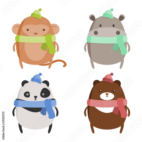 Fototapeta Naklejka Na Ścianę i Meble -  Chubby Animals Winter Set