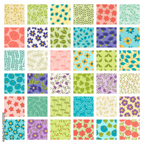 Set of 36 seamless floral patterns.