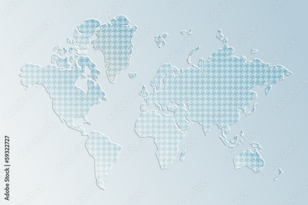 Obraz premium Subtle 3d textured paper world map illustration in blue, vector
